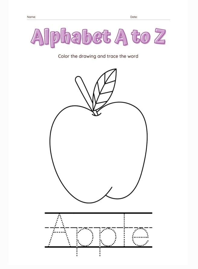 Alphabet (A to Z) Colour the drawing trace the word - Image 2