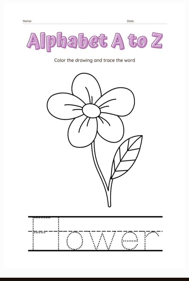 Alphabet (A to Z) Colour the drawing trace the word - Image 3
